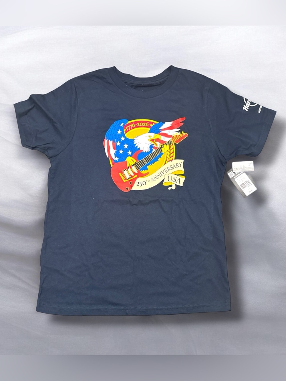 Hard Rock Youth USA 250th Anniversary T-Shirt Size L Navy Blue